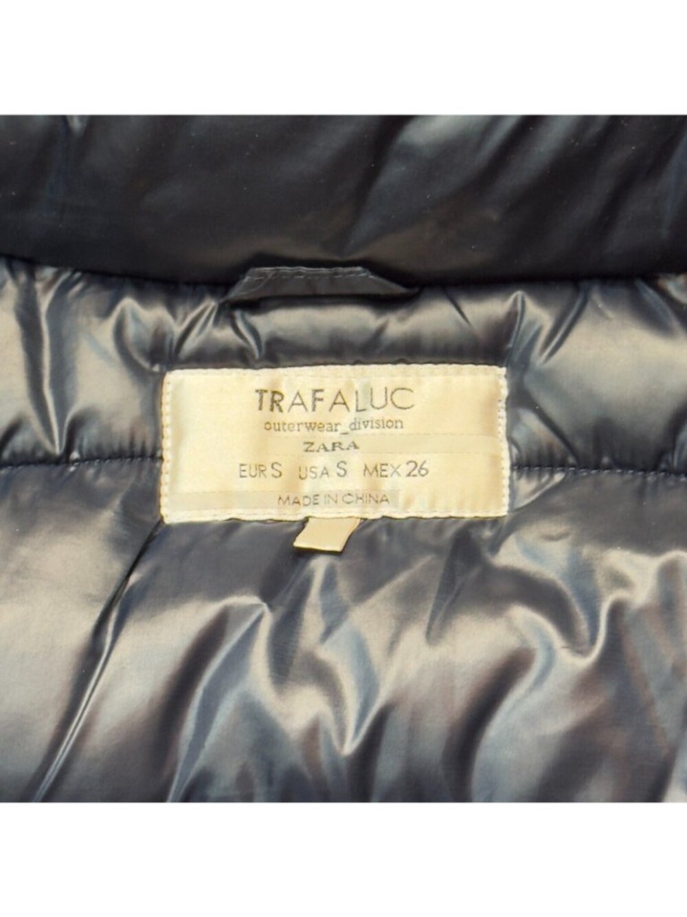 Zara Trafaluc Hooded Puffer Vest Womens Size S Blue Snap Zip Pockets Black Trim - Picture 8 of 16